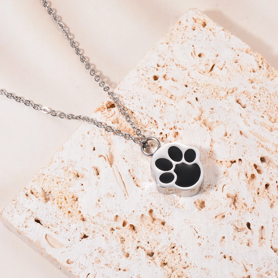 Minicremation Collana Urna Per Ceneri Animale Domestico Con Impronta Zampa, In Acciaio Inox 316L, Con Imbuto E Perno, Regalo Commemorativo