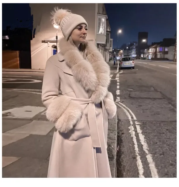 高品質　高級感あふれ　コート　ウール　キツネの毛　襟　通勤　純色　ベージュ＆グレー＆コーヒー色　三色　色選択可　L134 女性のためのキツネの毛皮の襟付きコート,高品質のウールのケープ,両面カシミア,秋と冬,新しい2022 - AliExpress