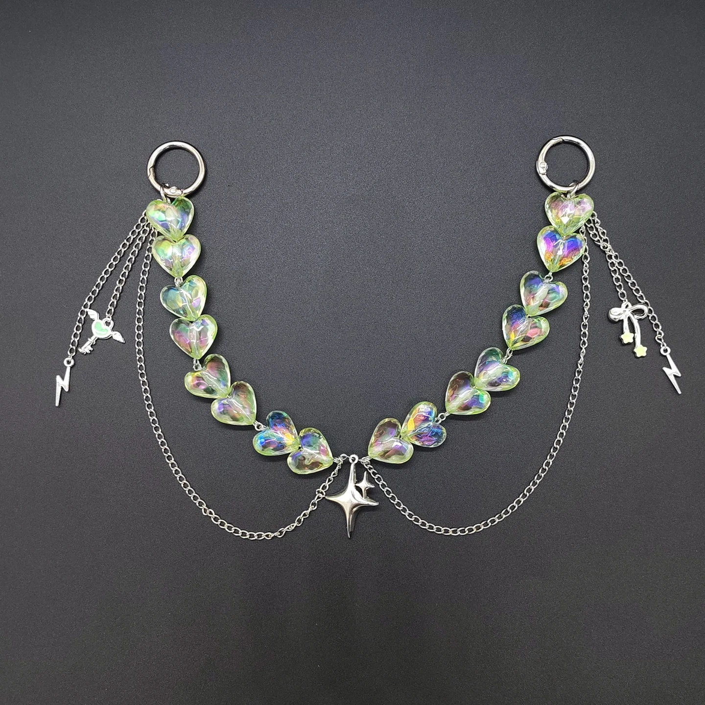 Iridescent Detachable ITA Bag Double Chain Star Heart Pendant DIY Bag Decorative Chain Pain Bag Charm Fashion Waist Chain
