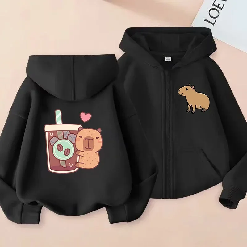 Kawaii Capybara Zip Up Hoodie - Childrens Manga Sweatshirt for Kids