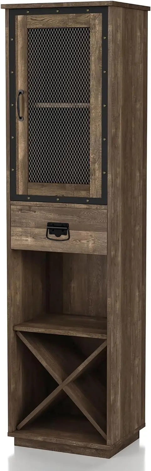 

24/7 Shop at Home Lyric Farmhouse 1 Drawer Wood 20 in. Multi-Storage Tower Cabinet with Wine Bottle Rack, 3 Adjustable Shelves