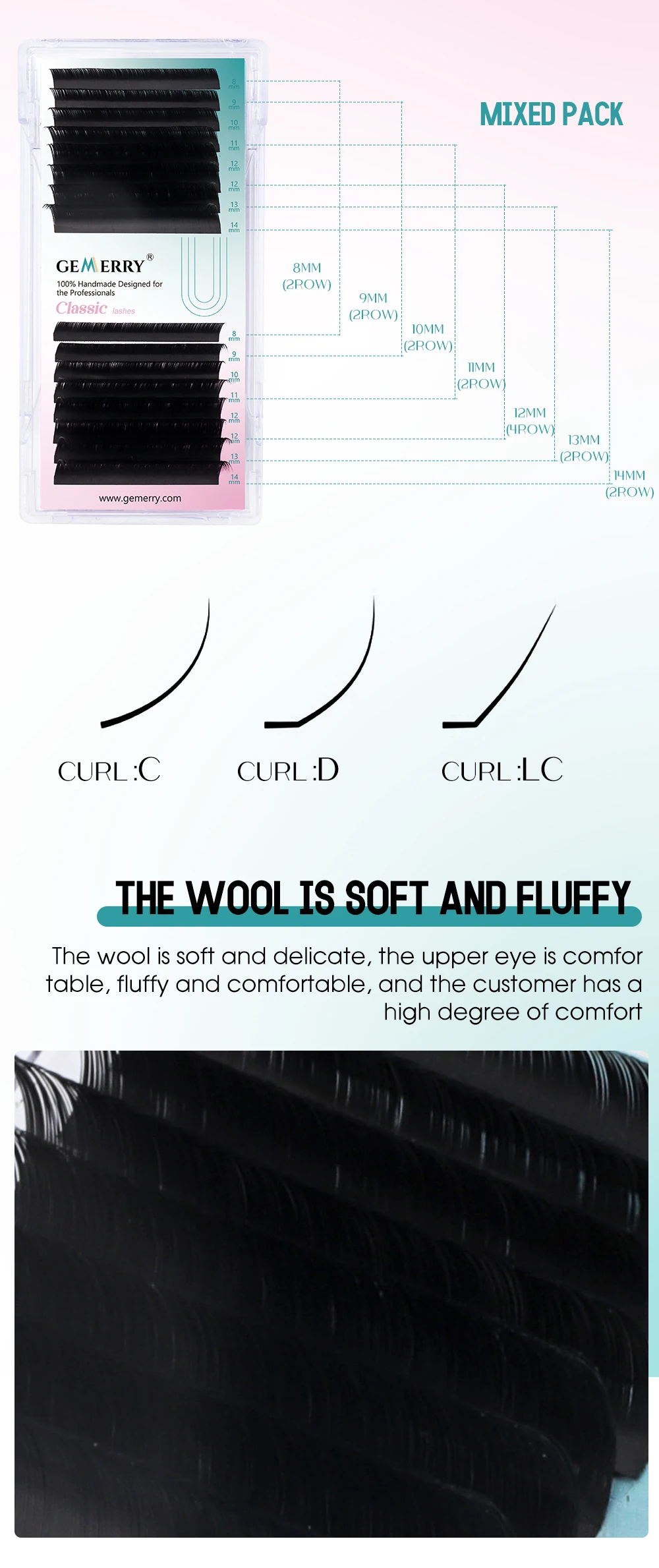 Description Picture 4 of itemGemerry LC Curl Camellia Fox Lashes Extension Soft Easy Fan Lashes With Tilted 115° False Eyelash Drawer Box Matte Black Makeup