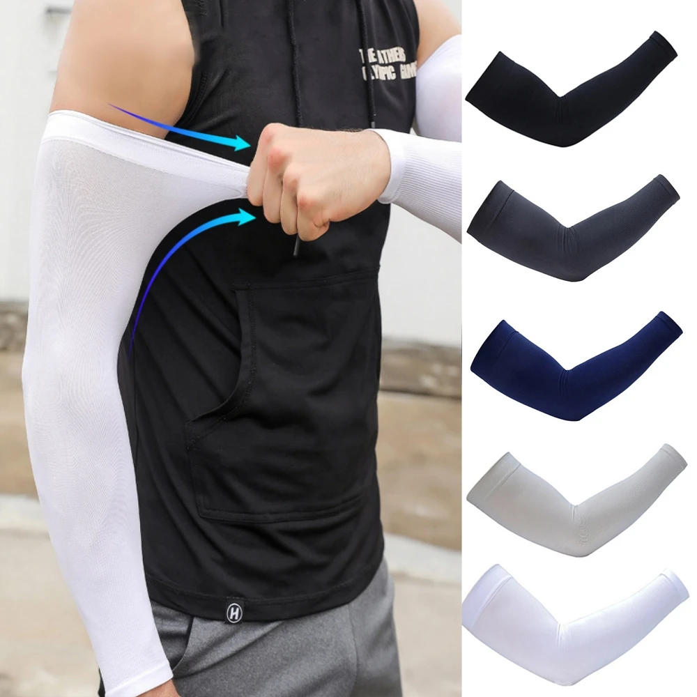 

Summer Ice Silk Arm Sleeves Outdoor Cycling Sports Sunscreen Arm Cuff Sleeve For Men Women Sun Protection Fingerless Long Gloves