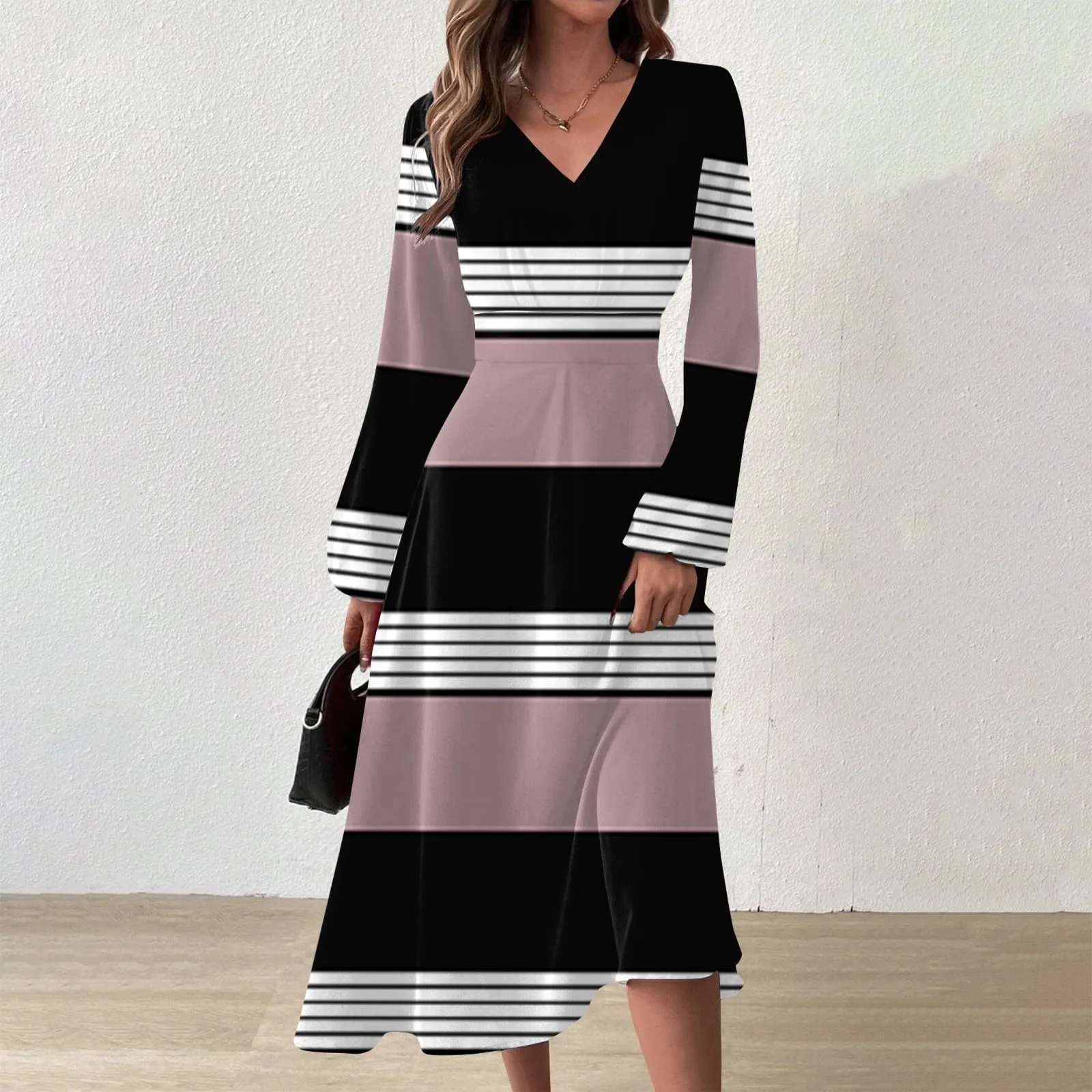 

Women Casual Elegant Print Temperament Long Waist Waist Women Dress Long Sleeve Tunic Dress for Women