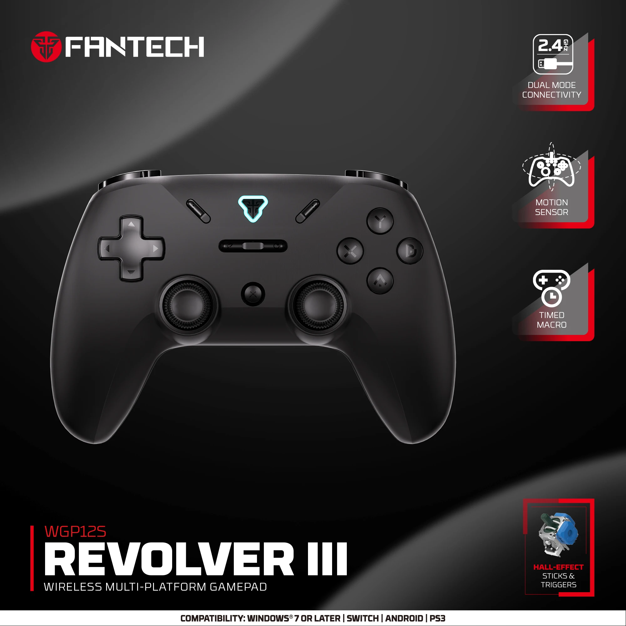 Fantech revolver iii wpg12s controlador de jogo 1000hz sem fio gamepad hall-efeito gatilhos joystick giroscópio controlador para ps4