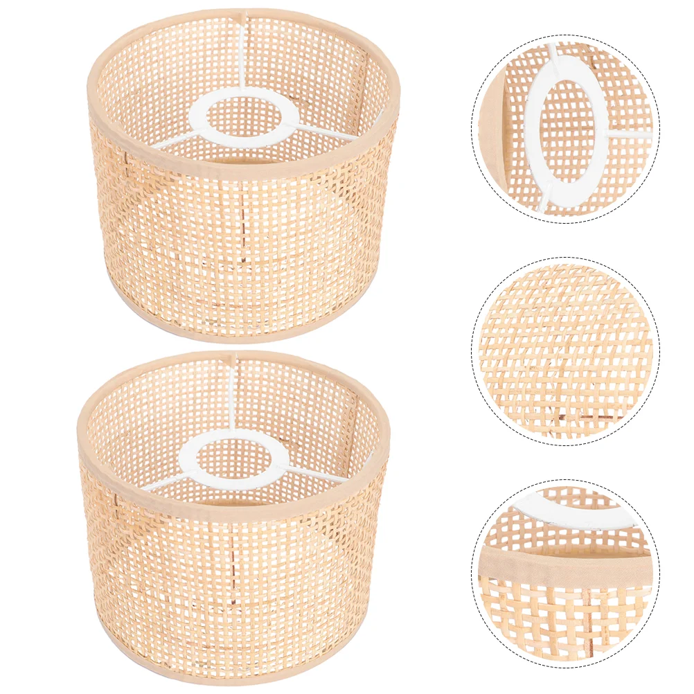 

2 Pcs Woven Lampshade Rattan Grid Real (16*12 Squares) 2pcs Decorative Shades for Restaurant to Weave Pendant Light Bamboo