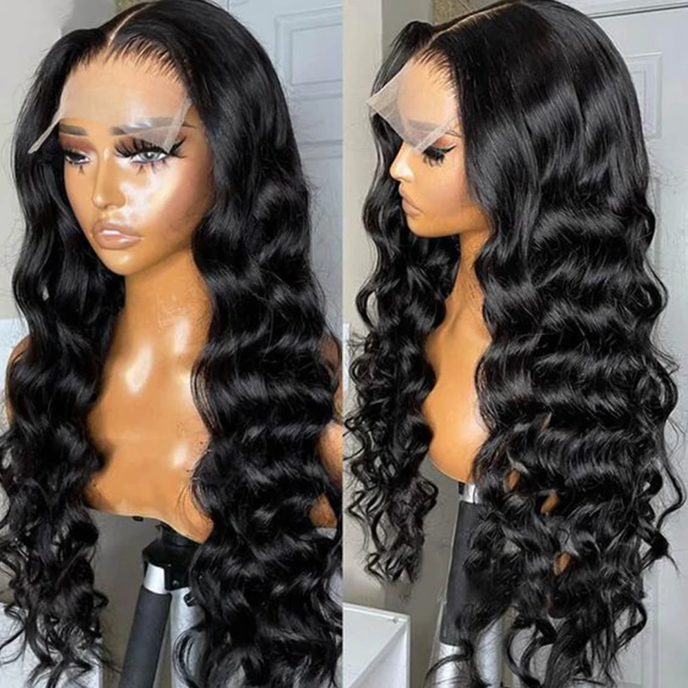 

26Inch Long Soft Loose Deep Wave Wig Natural Black Glueless Lace Front Wig For Women Babyhair Preplucked Heat Resistant Fiber