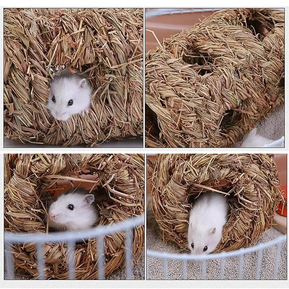 Pet House Nest Small Grass Cage Bed Pet Woven Straw Rabbit Hamster House Chew Toy Hedgehog Bed