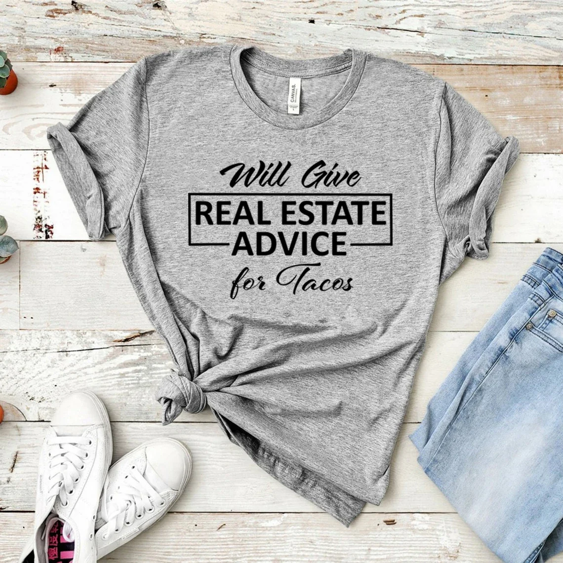 

T Shirt Will Give Real Estate Advice for Tacos Funny Crop Top Unisex Graphic Retro Women Short Sleeve Christmas Coffee Tee