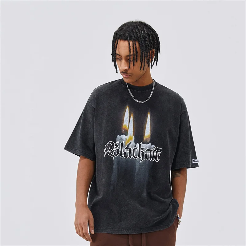 

Woman Tops Woman T shirts Branded Vintage Short Sleeve Oversize T-shirt Man's Washed Streetwear Rock Pentagram Graphic T shirts