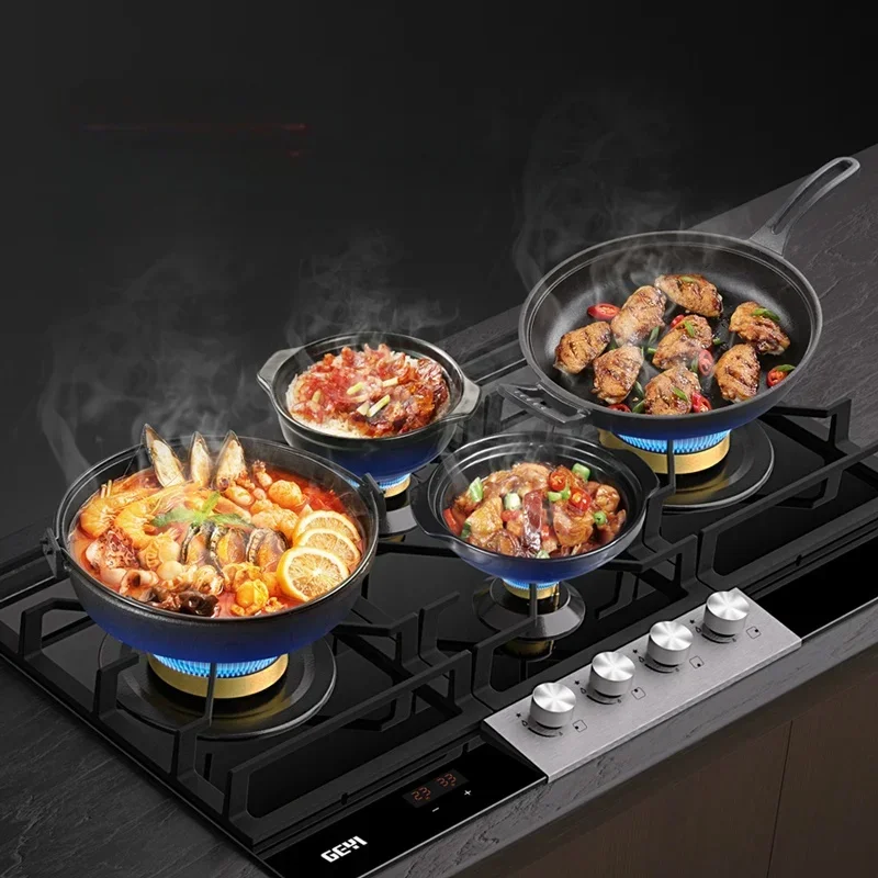 GEYI Built-in Gas Cooker with 4 Heads 860mm Big Panel 4 Burners Gas Stove for Kitchen Fierce Fire Power Range Cooktop