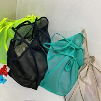 Protable Mesh Bag Large Capacity Reusable Storage Bags Swimming Beach Bag Women Makeup Organizer Shopping Handbag - Image 4