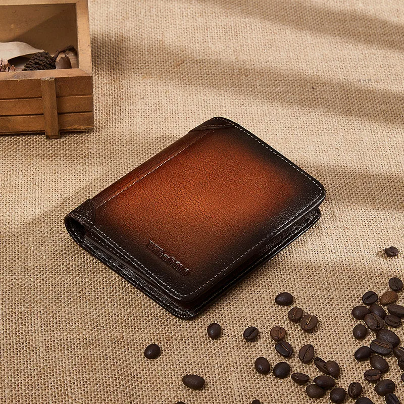 WILLIAMPOLO Wallet Men Vintage Card Holder Purse Leather Luxury Wallets Fomous Brands Purses Short Business Cardholder Man