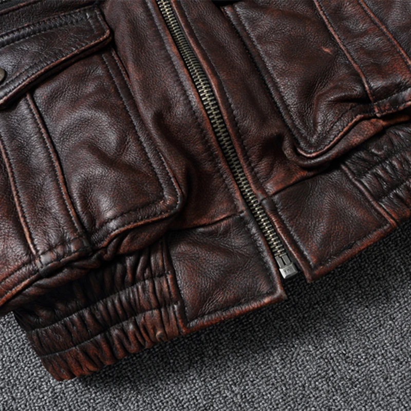 Men Leather Jacket Corium Air force Flight Vintage Distressed Cowhide Red Brown Short Moto