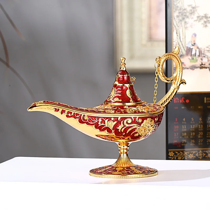 Ornament Crafts Miniature Figurines Aladdin Magic Decoration Miniature Figurines Wishing Lamp European Vintage Metal Decorations Crafts Desktop Decor Accessories