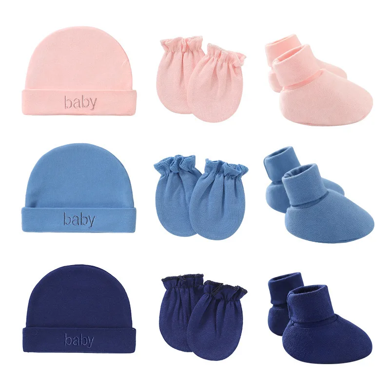 3 pz/set Neonato Cappello Guanti Vestito di Cotone Delle Ragazze Dei Ragazzi Beanie Cappelli Prevenire Il Viso Guanti Infantili Scarpe Regali Doccia - immagine 5