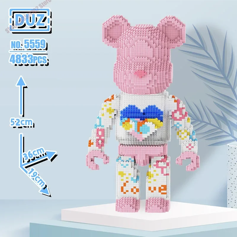 Bear DIY Kids Toys Cartoon Mini Love Violent Bearbrick Model with Light Building Block Micro Bricks Christmas Birthday Gift