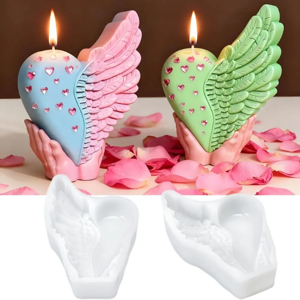 3D Love Wing Candle Mold Reusable Silicone Valentine's Day Handmade Soap Mold Non-stick DIY Gypsum Mold Cement