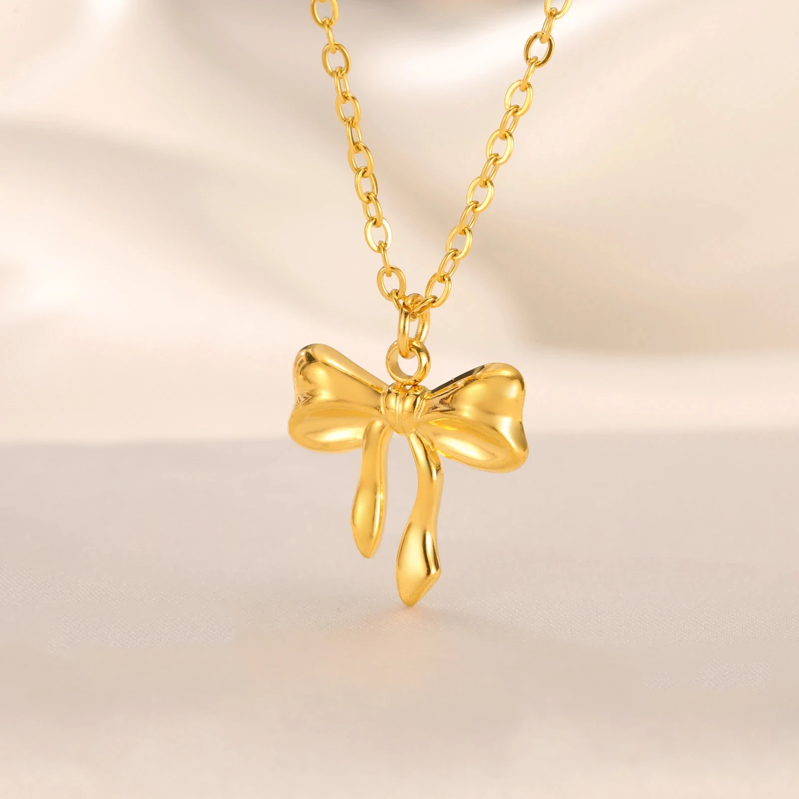 Unift Romantic Bowknot Necklace for Women Stainless Steel