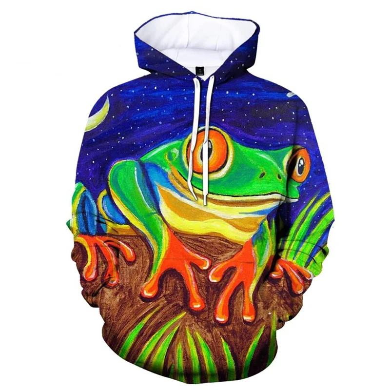 thumbnail image 1 of Sudadera con capucha con estampado 3D de ranas coloridas para hombre, sudadera con estampado divertido de animales, camisetas deportivas para exteriores, jerséis de calle de otoño, manga larga, 1 of 5