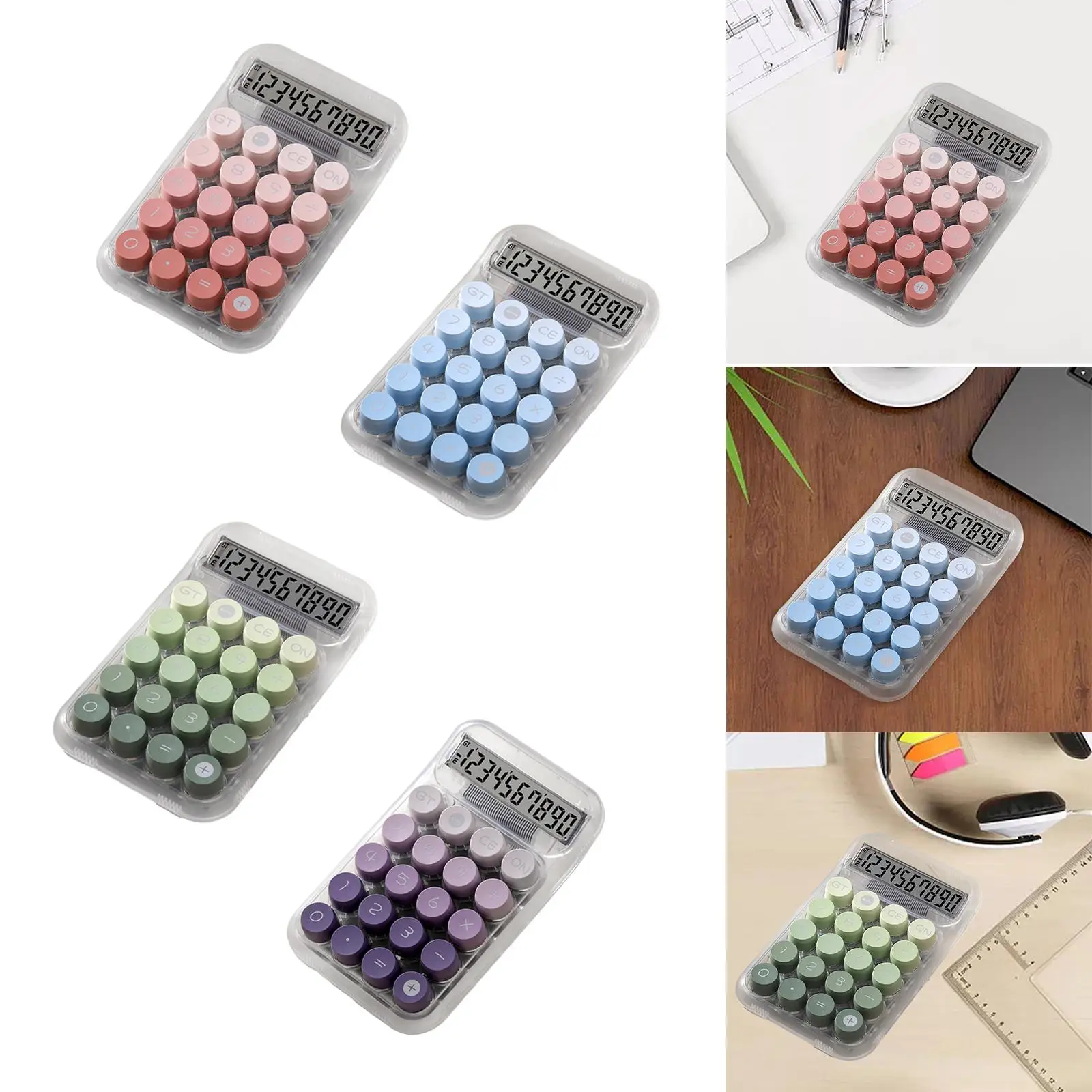 Calculator with Mechanical Buttons Easy to Read Cute Bottom Antiskid Retro with LCD Display for Daily and Basic Office Students