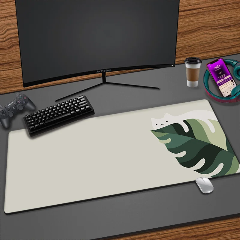 

Green Plant Art Mouse Pad Kawaii Cat Large XXL Deskmat Office Mause Mat 900x400 Table Carpet Run Topographic Mousepad Mausepad