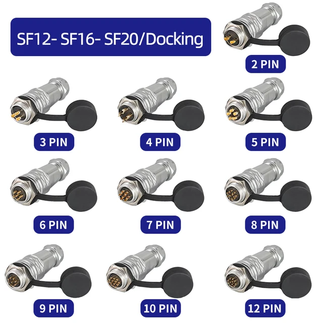 2/5/20 Sets SF12/SF16/SF20 Aviation Panel Mount  Waterproof  Connector Male Socket Female Plug 2 3 4 5 6 7 9 10 12 Pin 1