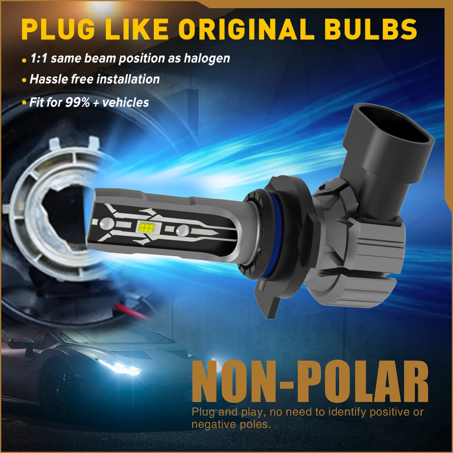 HIR2 LED 헤드라이트 Canbus 무오류 9012 자동차 전구, 고출력 6000K 백색광 다이오드 램프, 도요타 iQ 2009 2015, 12V 55W, 2 개