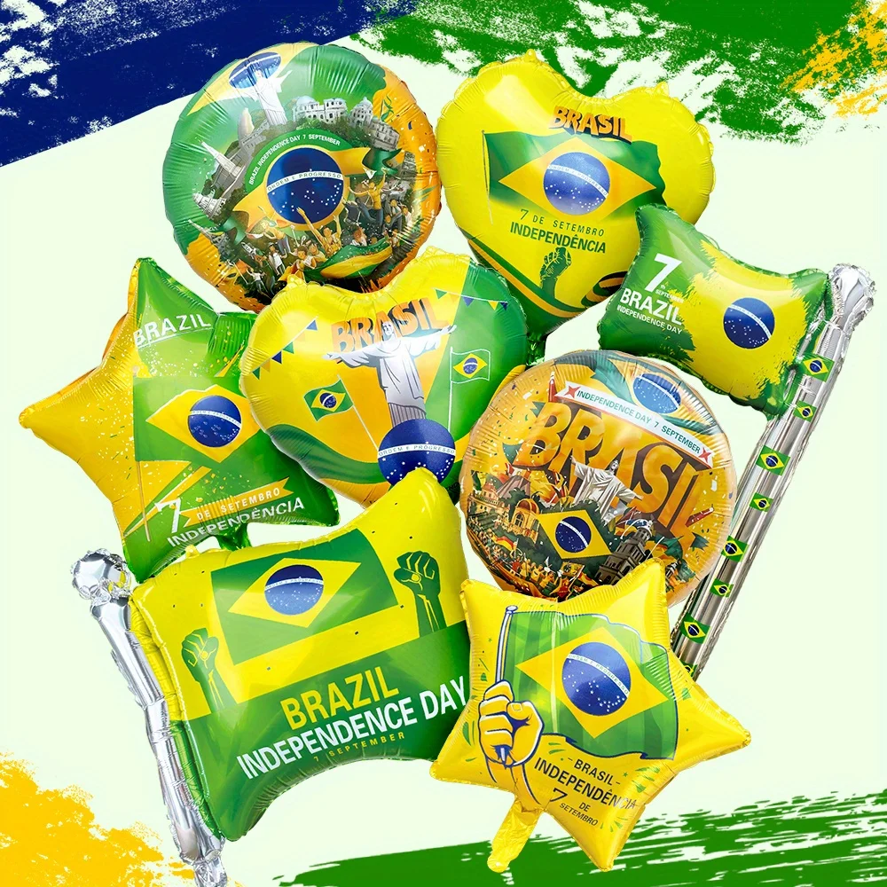 8 Stück gelbe und grüne Aluminiumfolienballons, geeignet für Feiertags- und Jubiläumsfeiern, Partydekorationen im Brasilien-Stil – Detail 7