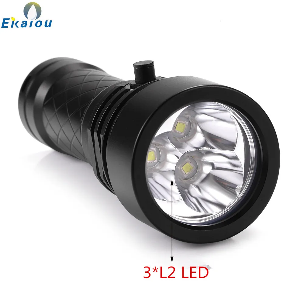 

Professional Diving Flashlight 3x L2 Super Bright Outdoor Waterproof LED Underwater High Power Fishing Searchlight