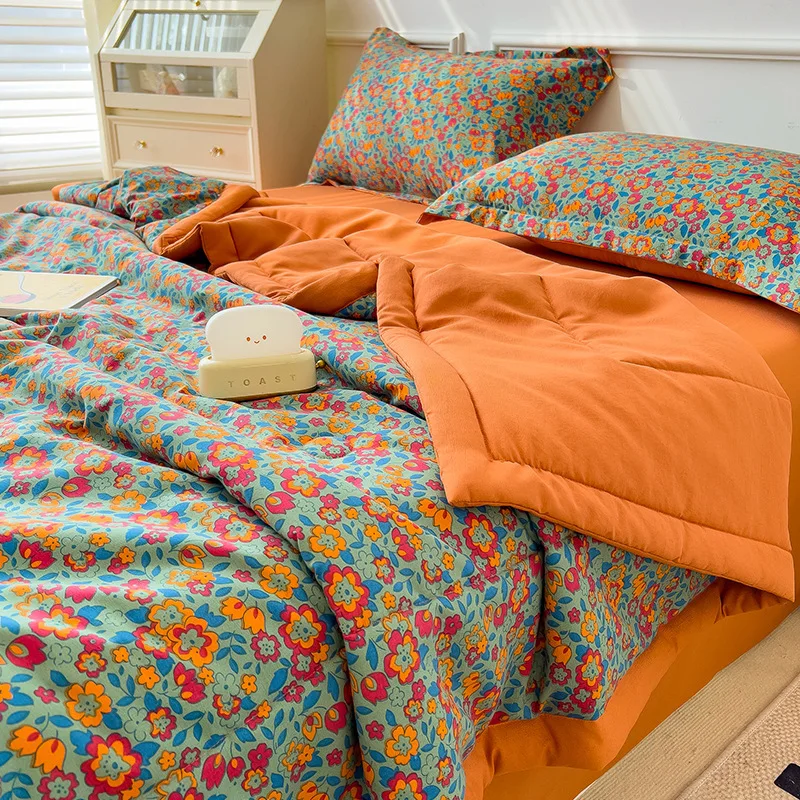 Summer Quilt Summer Quilt Set Bed Comforter 100% Cotton Double-sided Cool Feeling Queen Ice Silk Blanket