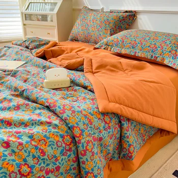 100% 면 양면 시원한 느낌 여름 퀼트 퀸, 부드러운 아이스 실크 쿨링 담요, 여름 이불