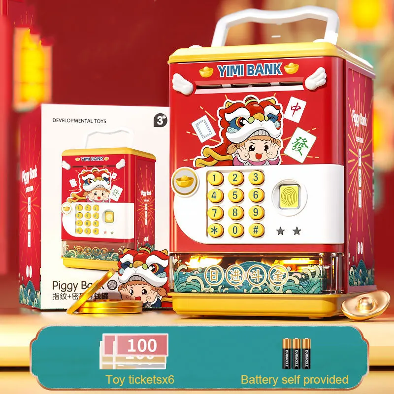 Savings Bank New Year Gift Fingerprint Password Girl's Savings Bank Family Puzzle Toys 3-6 Years Old