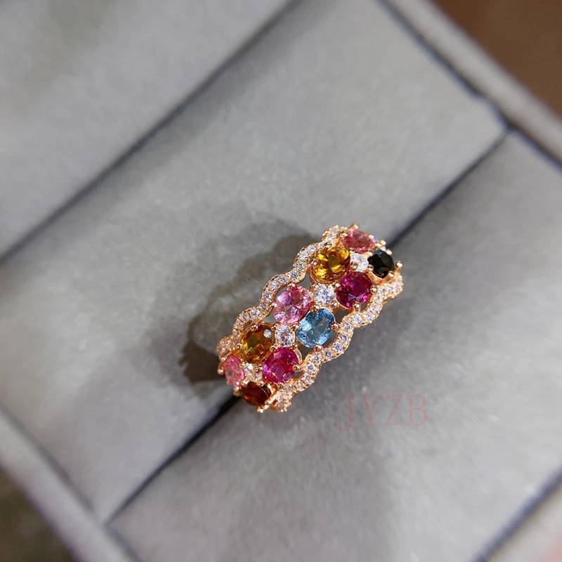 Natural tourmaline row refers to female light luxury niche design sense index finger ring fashion personality color open ring