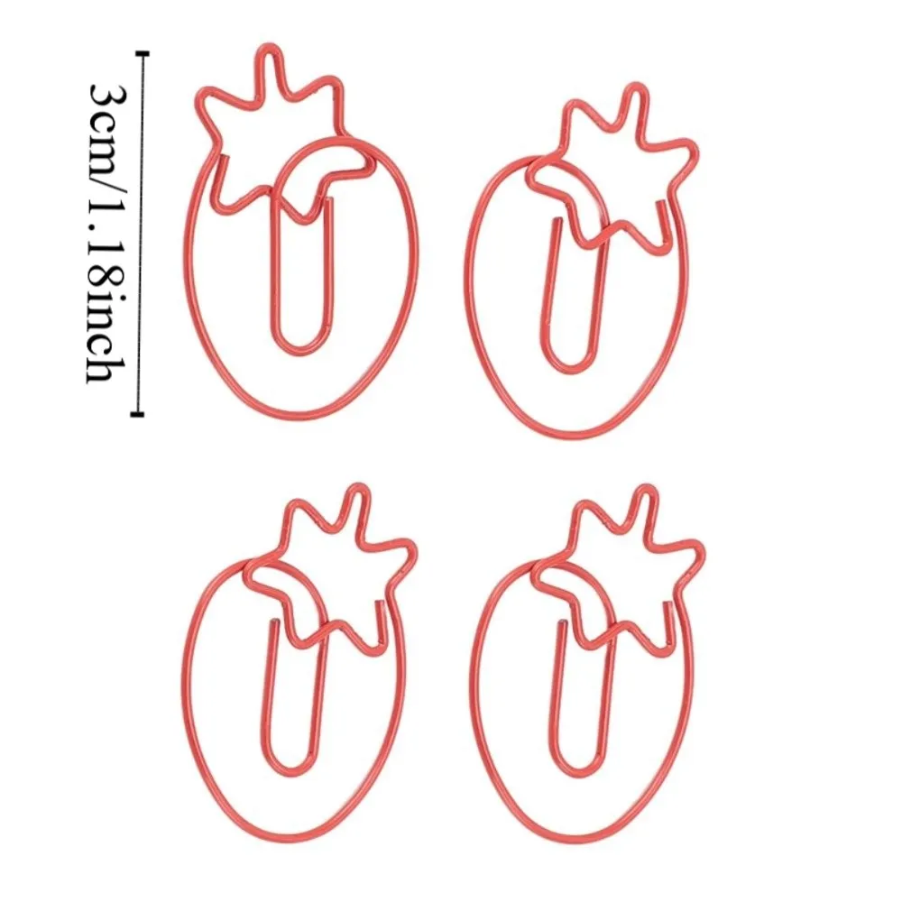 100 Pcs 딸기 모양 딸기 종이 클립 레드 미니 사이즈 금속 종이 클립 다목적 사용 30mm 과일 종이 클립
