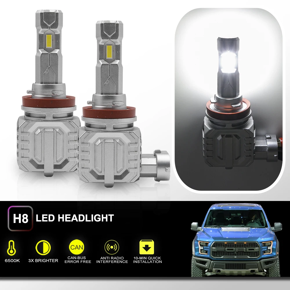 

2x For Ford Ranger 2019-2022 F-150 2015-2021 LED H8 Low Beam Bulb Headlamp 25V Canbus Anti Flincker Vacuum Heat Pipe Headlight