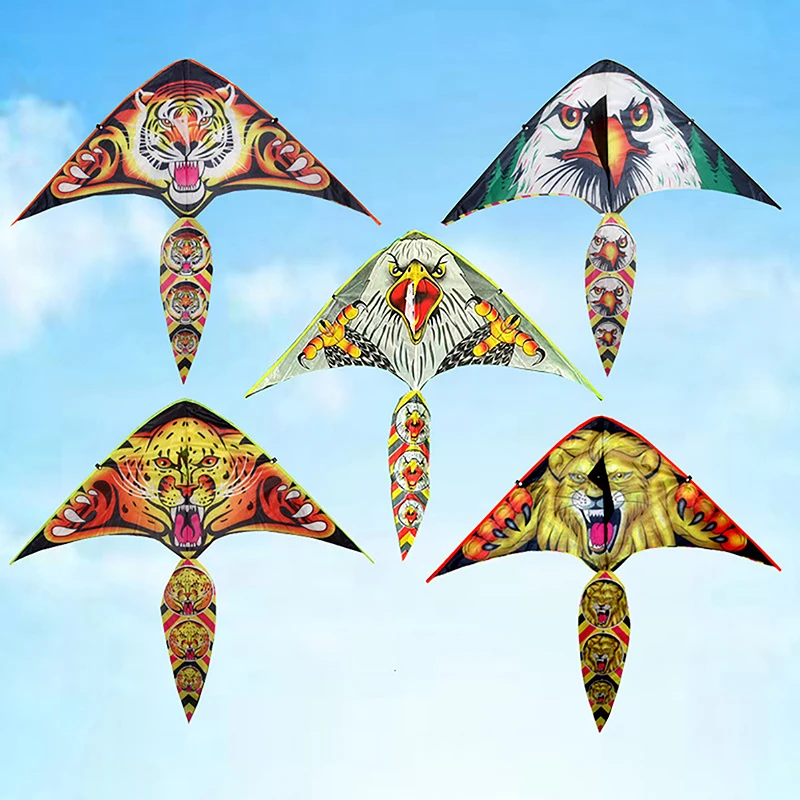 

Animal Head Cartoon Kite With Handle Line Children Kite Flying Toy Easy Control Ripstop Leopard Eagle Tiger Kite Outdoor Props