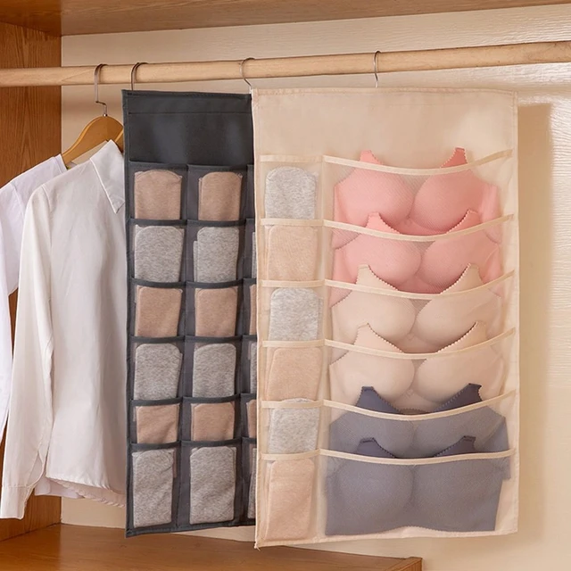 Double-Sided Closet Hanging Organizer With Rotating Metal Hangers Underwear  Bras Socks Storage Bag - AliExpress