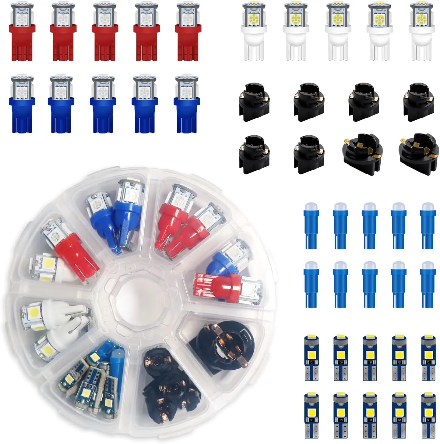 

43PCS LED Dash Lights and Socket Kits 194 168 T10 2721 74 T5 12V for Auto Gauge Cluster LED Lights Gear Shifter Light