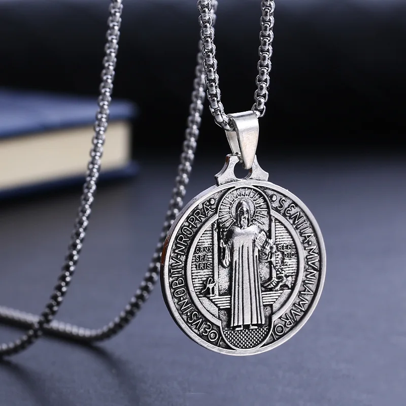 Tanie Katolicki medalion świętego benedykta naszyjnik ze sklep