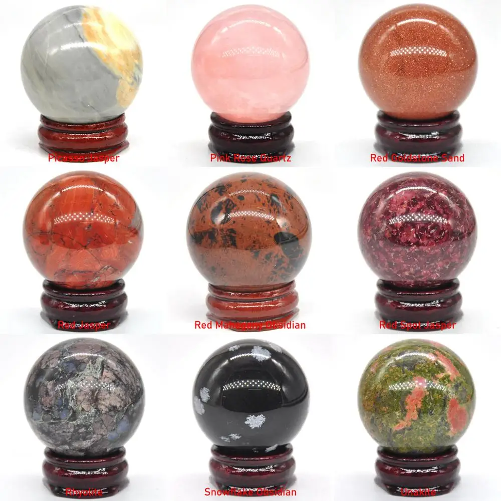 Natural Gemstones Ball Healing Crystals 40MM Home Decoration Reiki Wicca Chakra Stones Sphere Rocks Mineral Gem Massage Globe