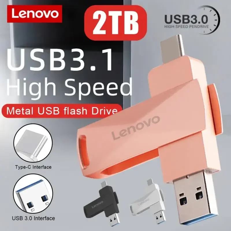 Фото Флеш-накопитель Lenovo TYPE C USB 128 OTG 2 в 1, USB флешка на 1 ТБ, флэш-накопитель на ГБ, флеш-накопитель с бесплатным кольцом для ключей для ПК №2