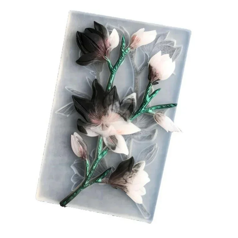 Retro Jade Orchid Silicone Mold Camellia Crystal Dropping Gel Mold Soft Ceramic Flower Decoration Pendant Flip Sugar Mold