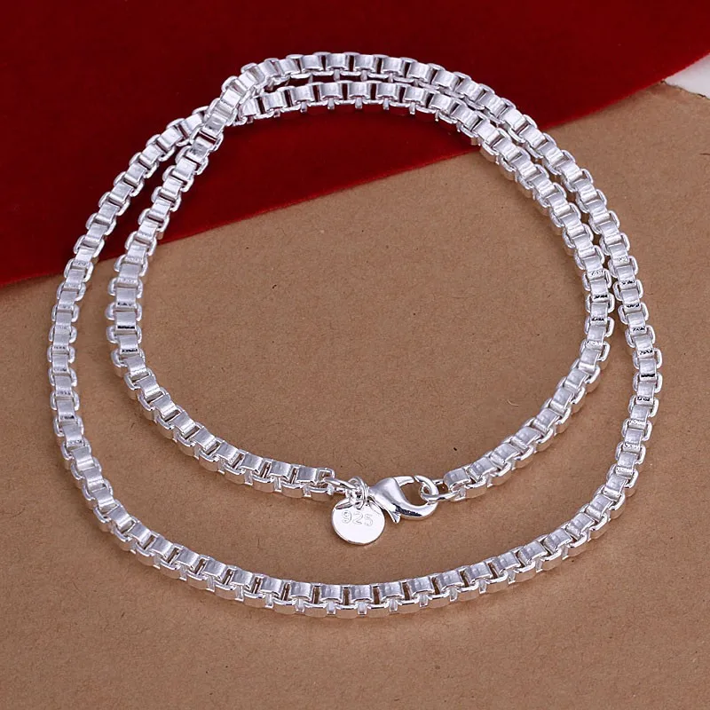 

Hot Classic 925 Sterling Silver Necklaces 4MM Box Chain Charm Jewelry 20 Inches Fashion Men's Necklace Party Christmas Gifts
