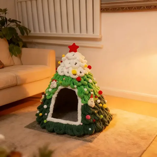 Finished Product Christmas Tree Cat Nest Cat House/ Winter Warmth Closed Security Cat Bed Weave Pet Tent No Need To Make고양이 굴 4
