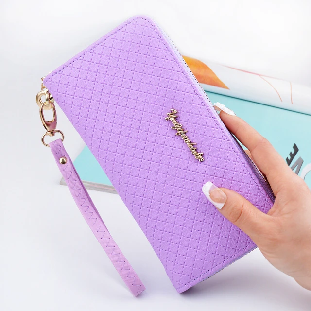 Fashion Women Wallets Simple Zipper Purses Long Section Clutch Wallet Soft  PU Leather Money Bag-light Purple 