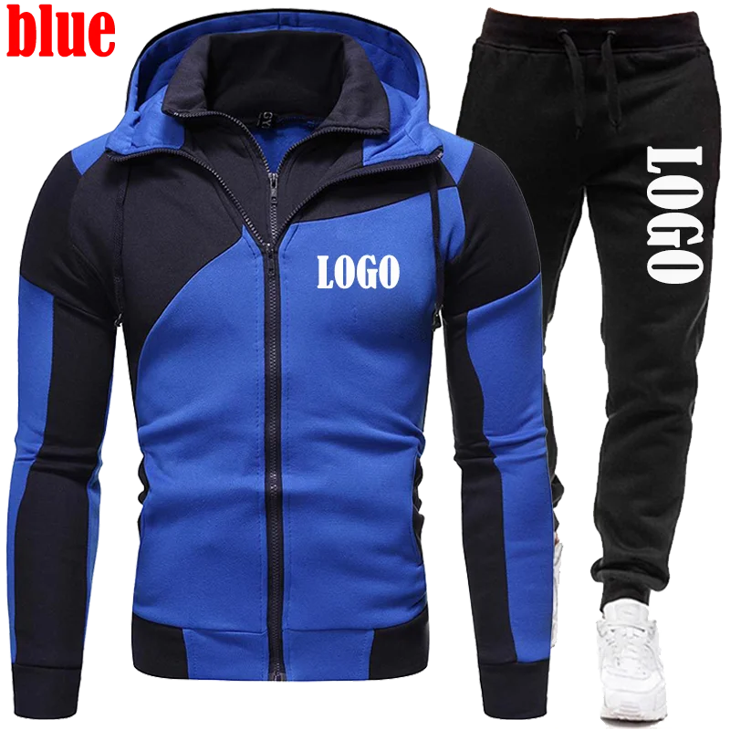 Trending Men Zipper Hoodies Pants 2Pcs/Sets Sweatshirt Sweatpants Male Gyms Fitness Tops Trousers Joggers Sportswear Tracksuits