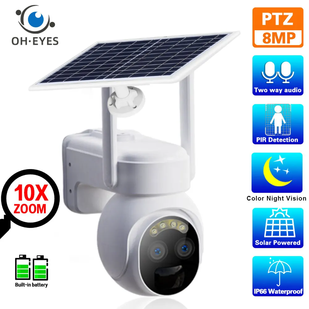 

8MP Dual Lens Solar WIFI PTZ Security Camera Wireless Outdoor 4K PIR Human Detection Battery CCTV Surveillance Camera 10X Zoom