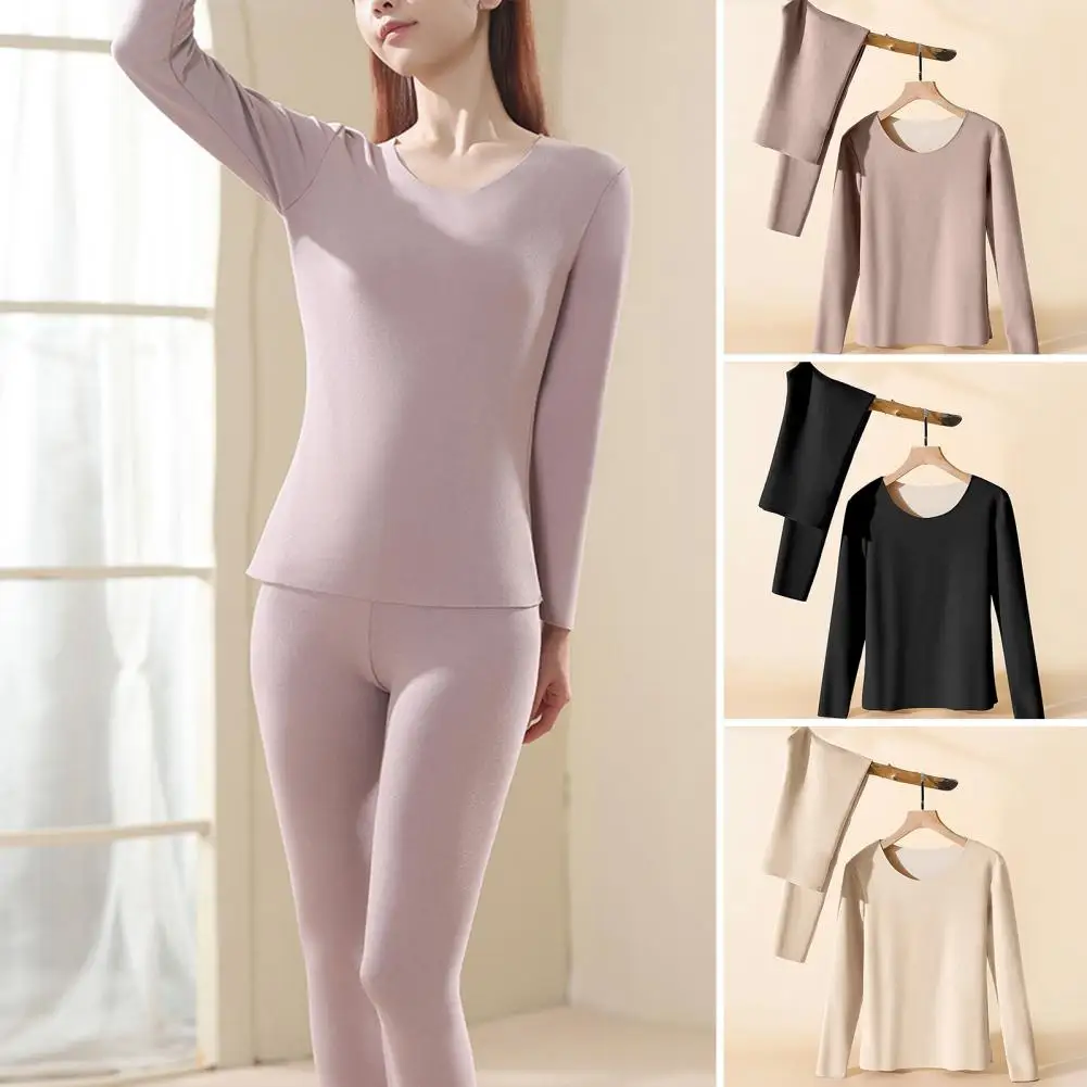 

Thermal Clothing Set Ladies Slim Thermal Outfit Women's Winter Thermal Underwear Set O-neck Long Sleeve Tops High Waist Pants