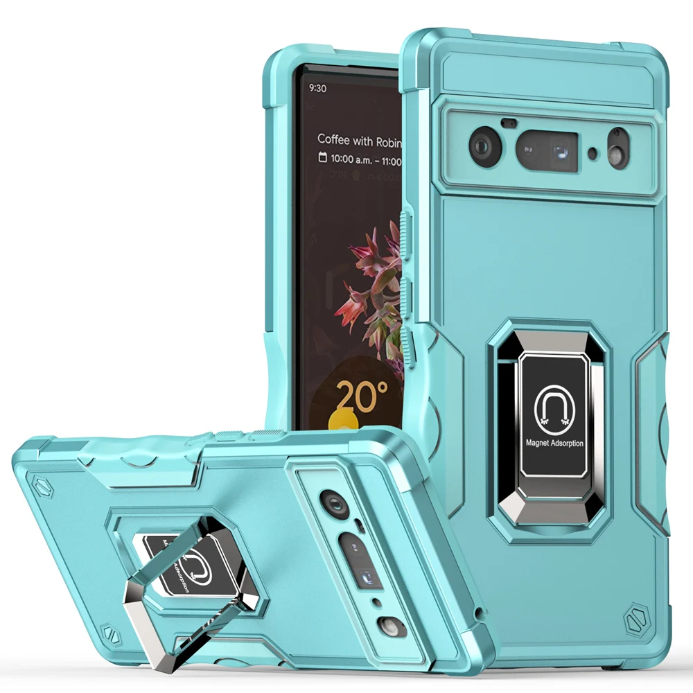 KEYSION Shockproof Armor Case for Google Pixel 6 Pro Silicone + PC Metal Ring Stand Phone Back Cover for Google Pixel 6 _voghion.com